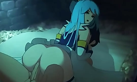 Aqua from konosuba rides cock in her ass