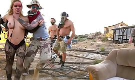 Hot tow-headed orgy fucked in a desert