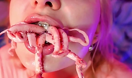 raar VOEDSEL FETISJ octopus eet video (Arya Grander)
