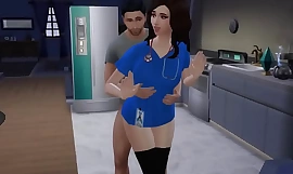 Tienerverpleegster krijgt drievoudige creampie van haar stiefbroer (Sims4)