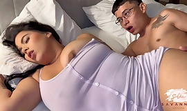 My husband's stepson sneaks into our bed while the cuckold is sleepy - Savannah Watson